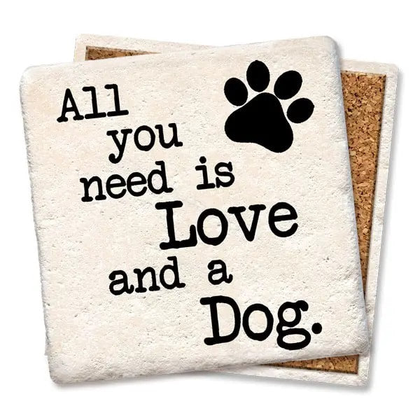 Love and a Dog Limestone Coaster by Tipsy