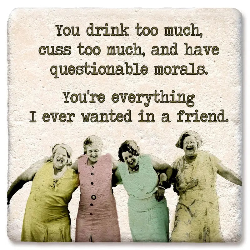 Cuss too much Limestone Coaster by Tipsy