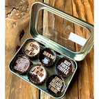 Coffee - 6 unique bottle cap magnet set in tin