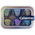 Calaveras - 6 unique bottle cap magnet set in tin