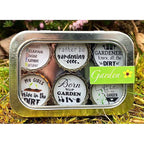 Gardener  - 6 unique bottle cap magnet set in tin