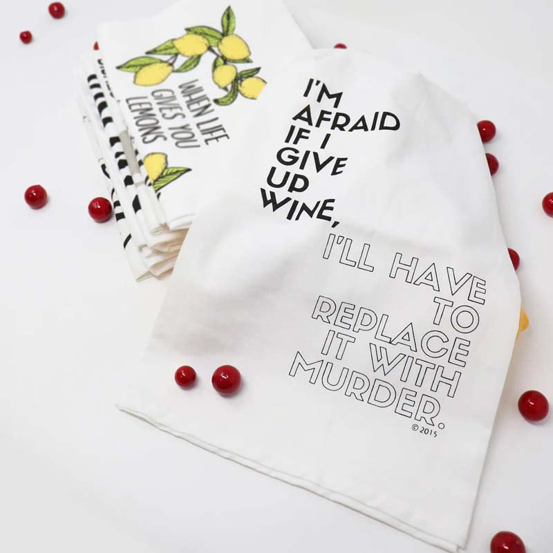 Wine Murder - Hang Tight Cotton Towel with pull through loop - by Twisted Wares