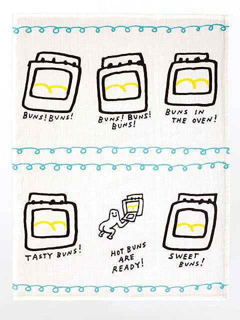 Blue Q Kitchen Towel - Printed Cotton Kitchen Towel - Hot Buns Are Ready!