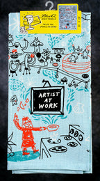 Artist At Work Kitchen Towel - Screen Printed Cotton Kitchen Towel - Blue Q