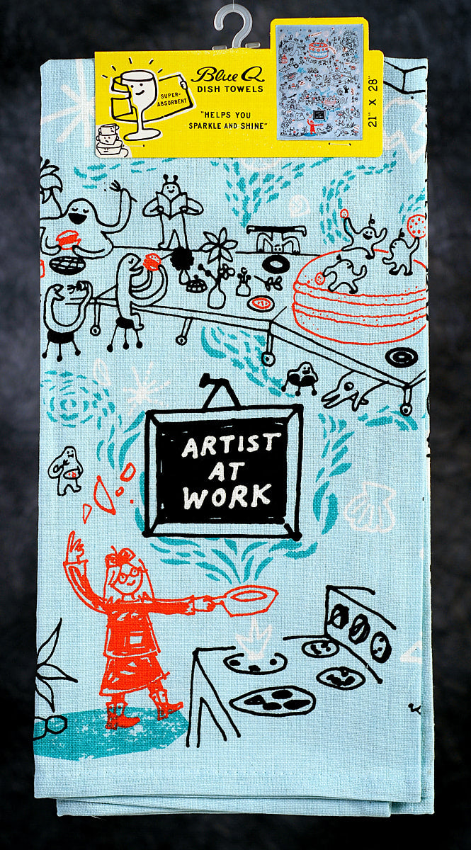 Artist At Work Kitchen Towel - Screen Printed Cotton Kitchen Towel - Blue Q