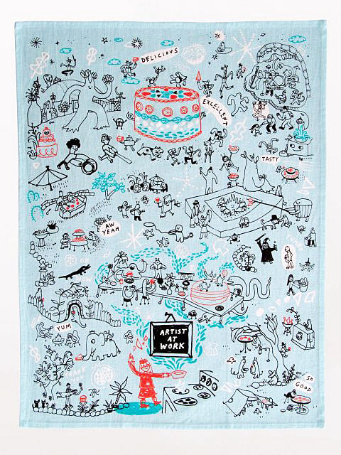 Artist At Work Kitchen Towel - Screen Printed Cotton Kitchen Towel - Blue Q
