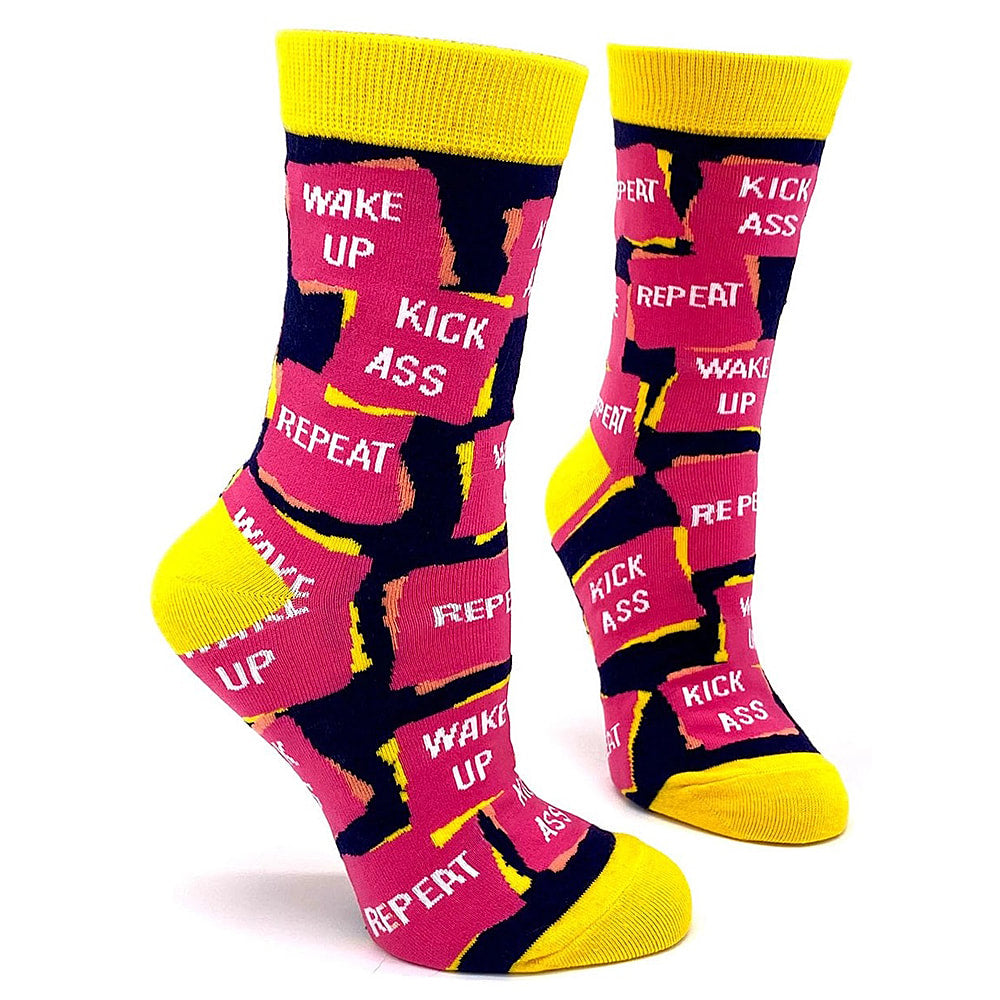 Wake up, Kick Ass Women's Combed Cotton Crew Socks