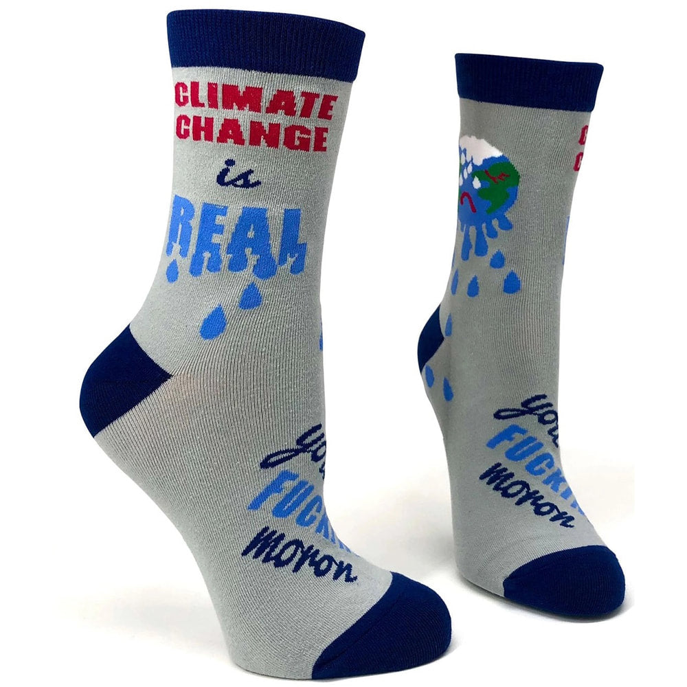 Climate Change is Real Women's Combed Cotton Crew Socks