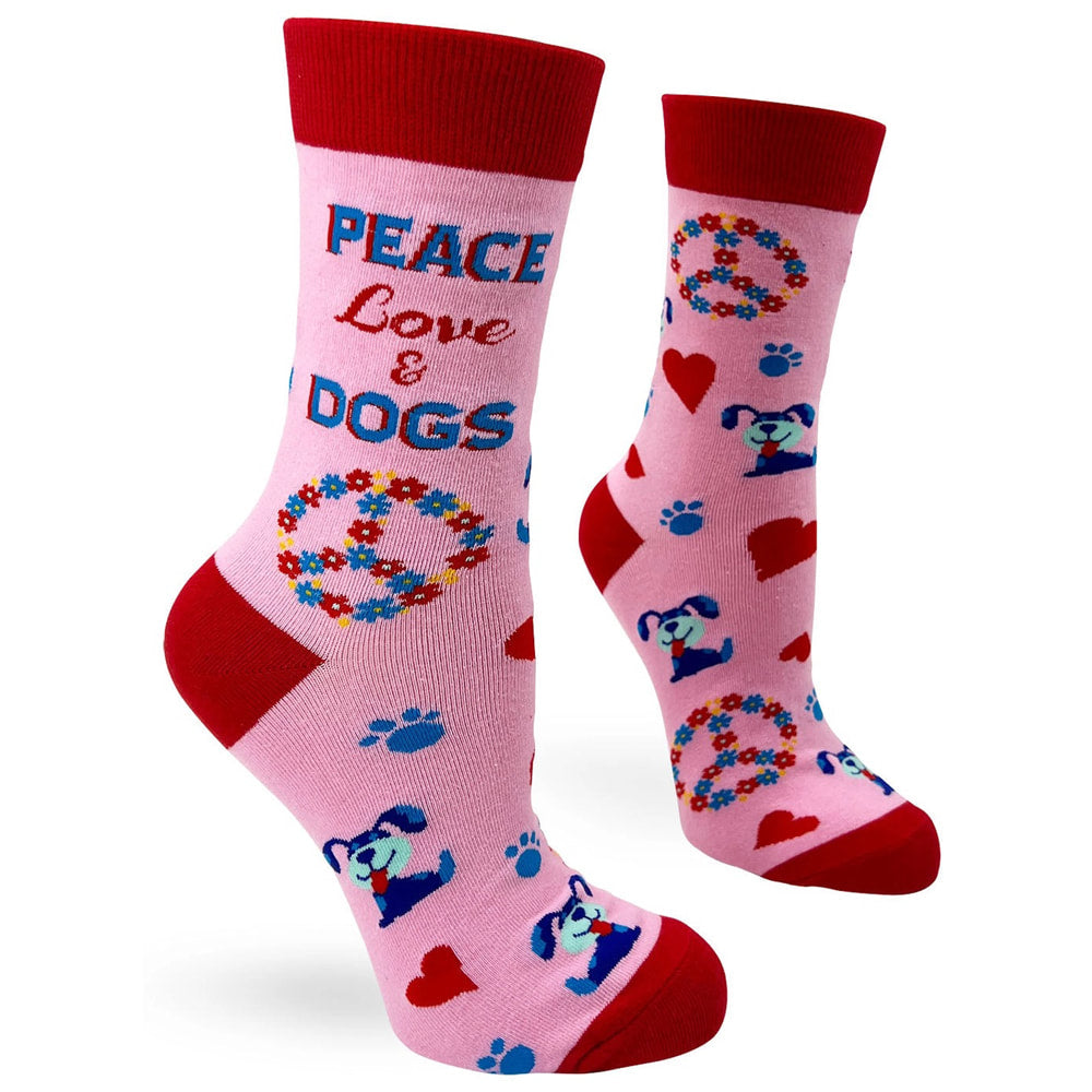 Peace Love and Dogs Women's Combed Cotton Crew Socks