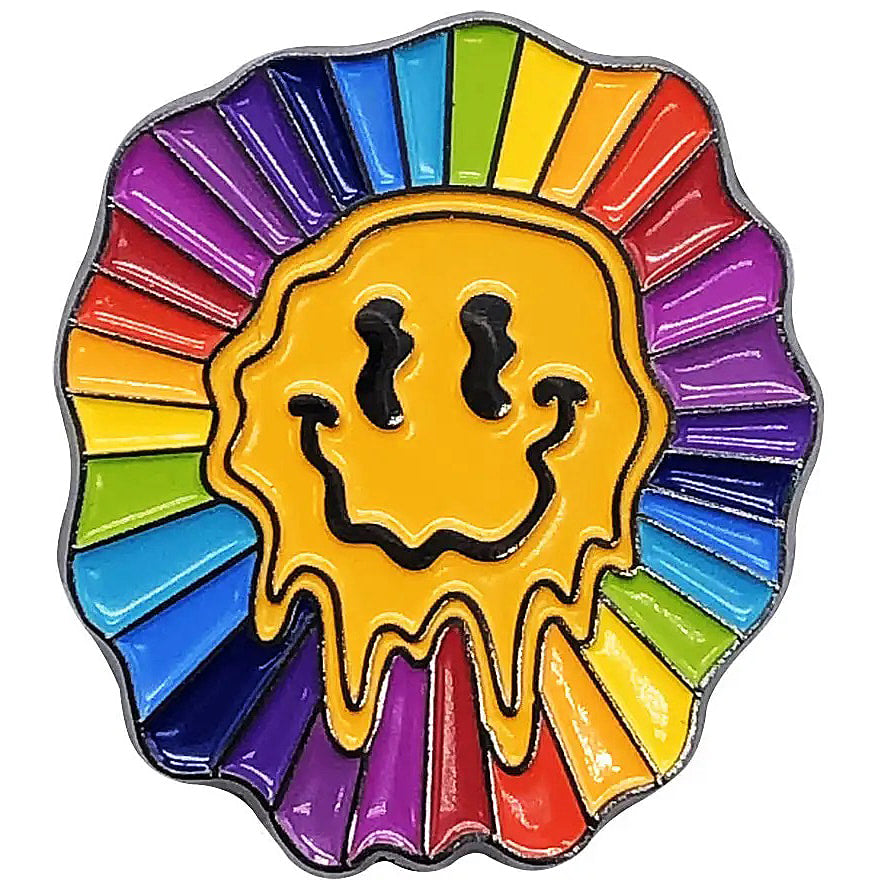 Melting Smiley Face with Rainbow Soft Enamel Pins