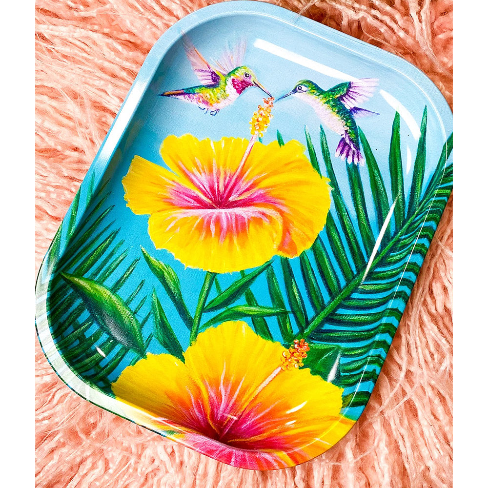Hibiscus Hummingbirds Rolling Tray, Trinket Tray - OO
