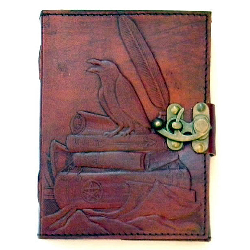 5x7 Raven on Books Embossed Leather Journal - Fantasy Gifts JJ