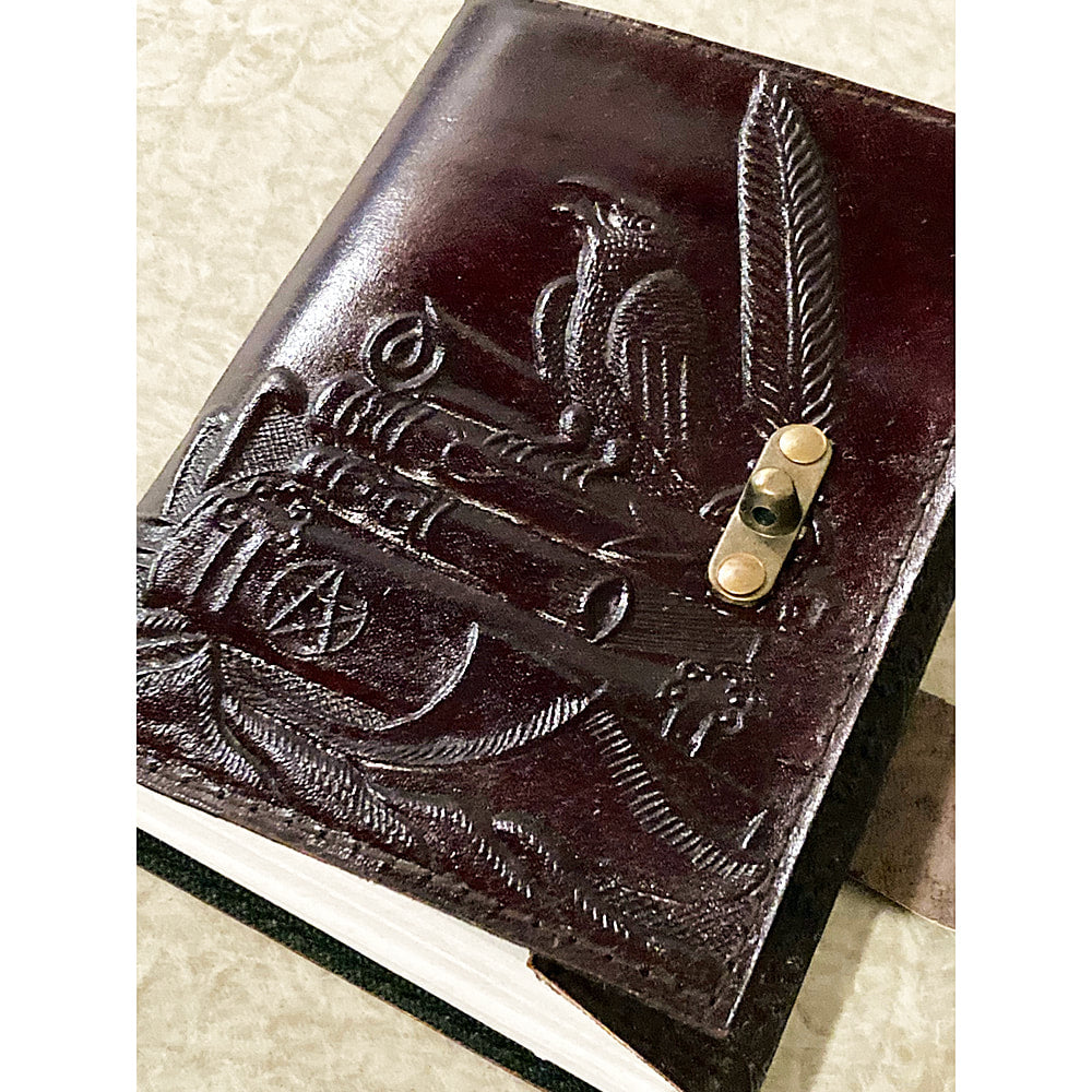 5x7 Raven on Books Embossed Leather Journal - Fantasy Gifts JJ