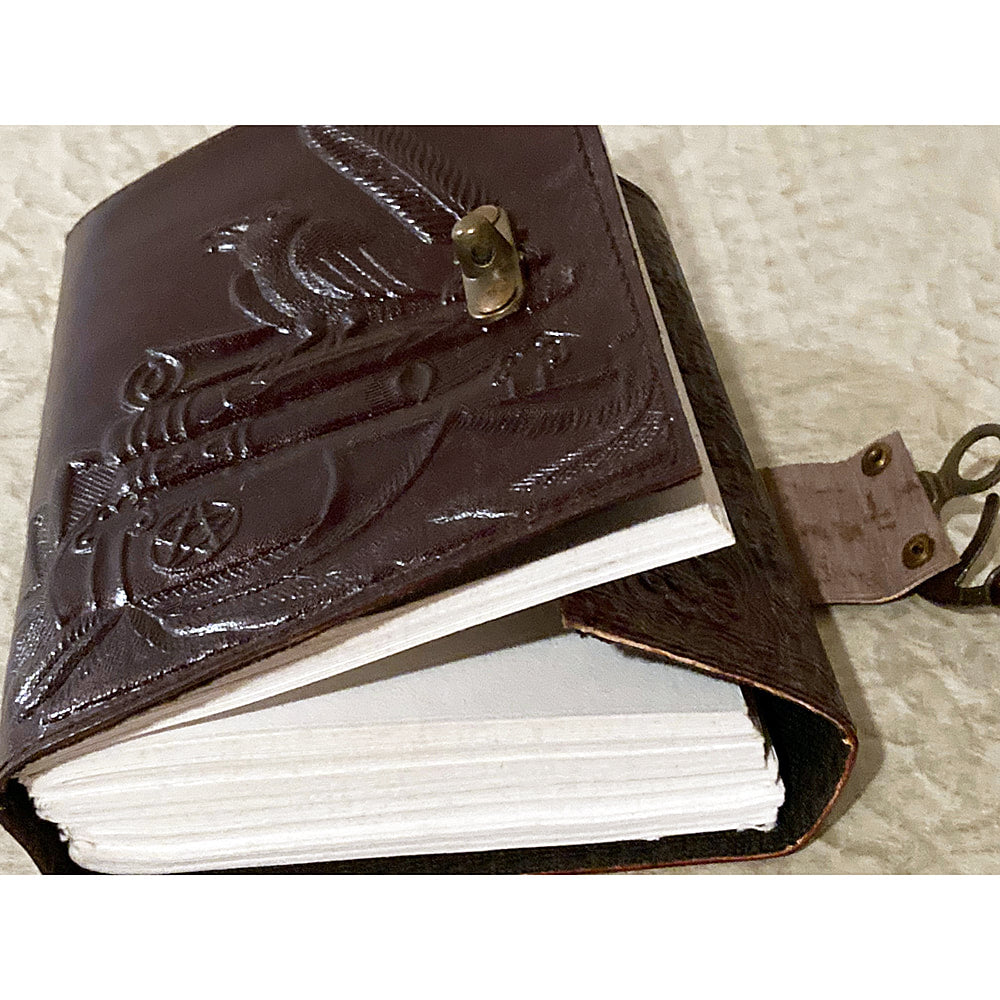 5x7 Raven on Books Embossed Leather Journal - Fantasy Gifts JJ