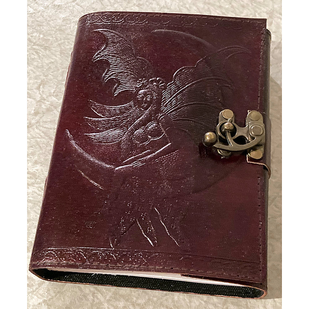 6x8 Fairy on a Half Moon Embossed Leather Journal - Fantasy Gifts JJ