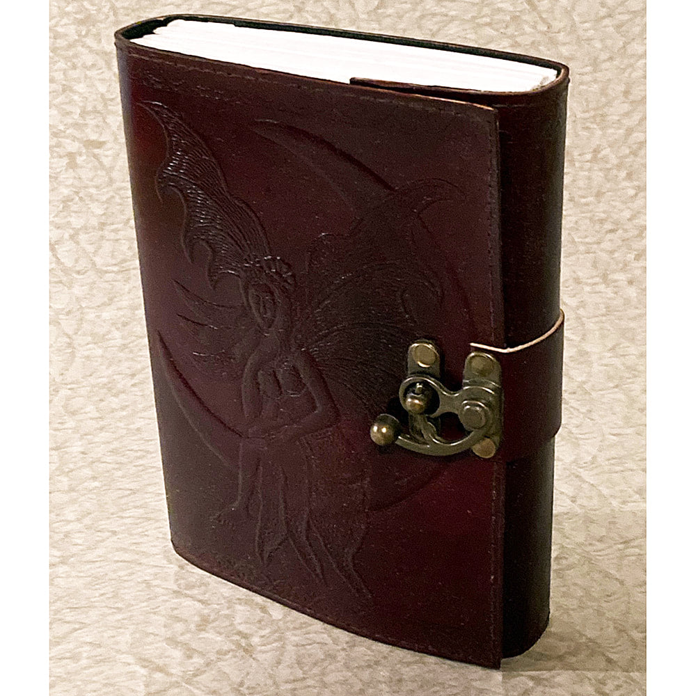 6x8 Fairy on a Half Moon Embossed Leather Journal - Fantasy Gifts JJ