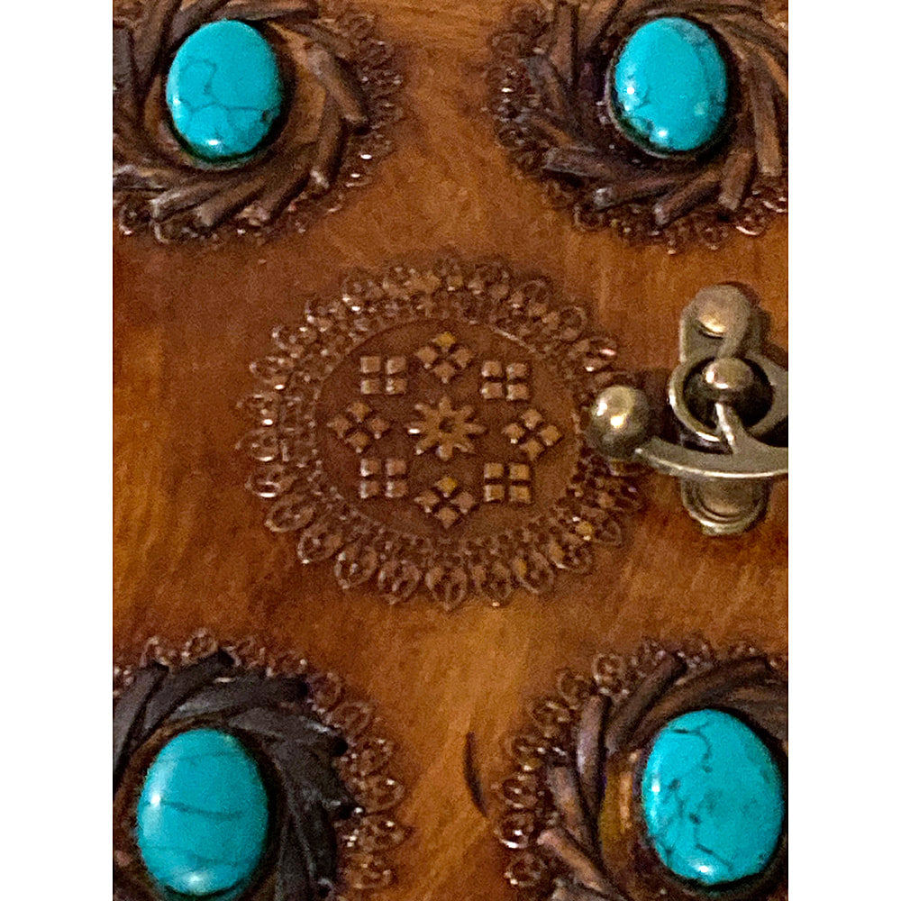 5x7, Turquoise Stones, Embossed, Stitched Leather Journal - Fantasy Gifts JJ