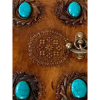 5x7, Turquoise Stones, Embossed, Stitched Leather Journal - Fantasy Gifts JJ