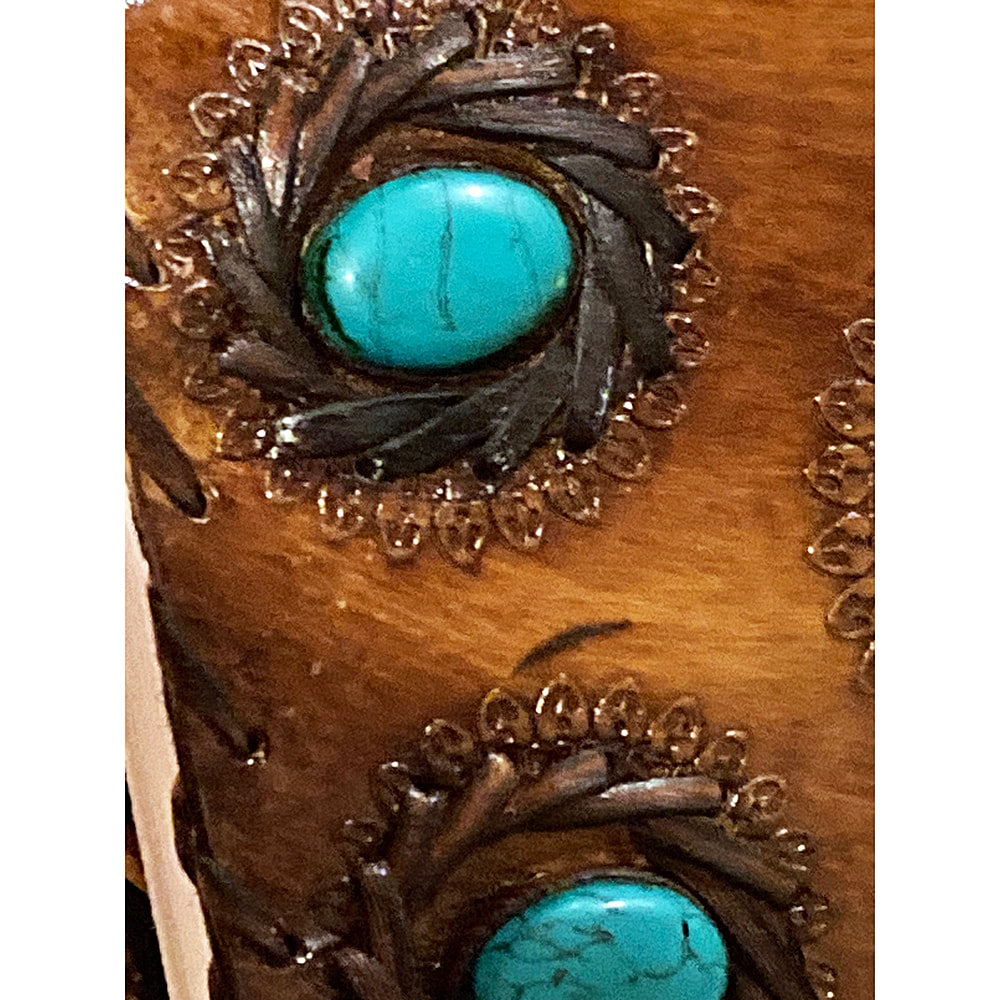 5x7, Turquoise Stones, Embossed, Stitched Leather Journal - Fantasy Gifts JJ