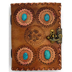 5x7, Turquoise Stones, Embossed, Stitched Leather Journal - Fantasy Gifts JJ