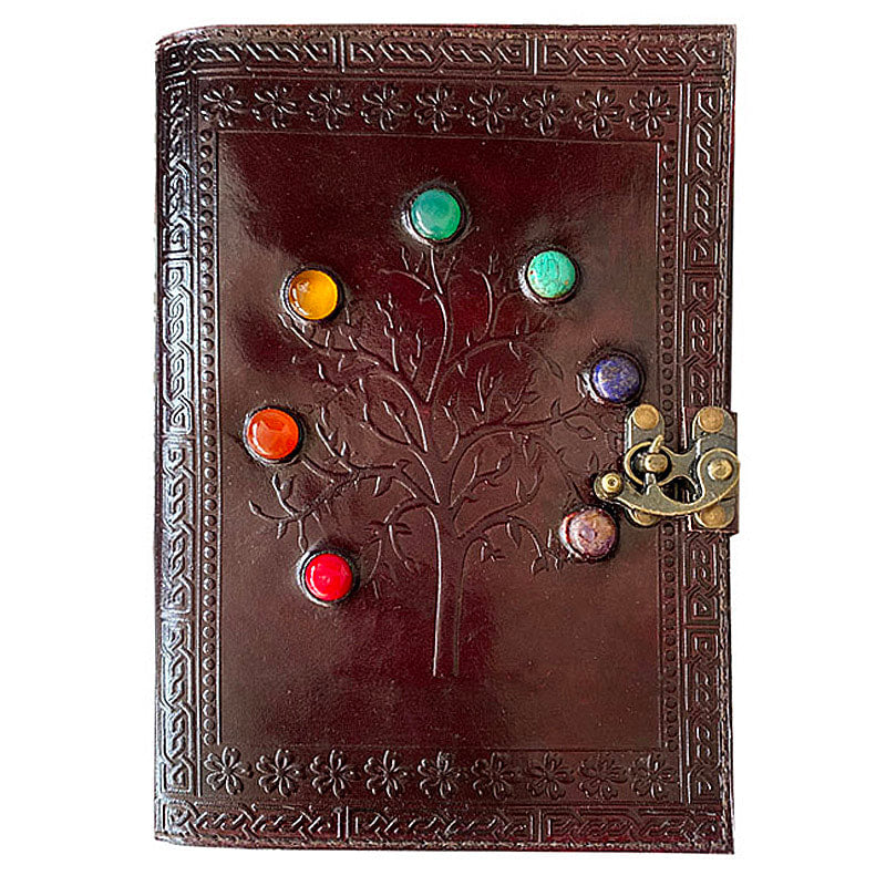 7x10 Semi Precious Chakra Stones, Leather Embossed Journal - Fantasy Gifts JJ
