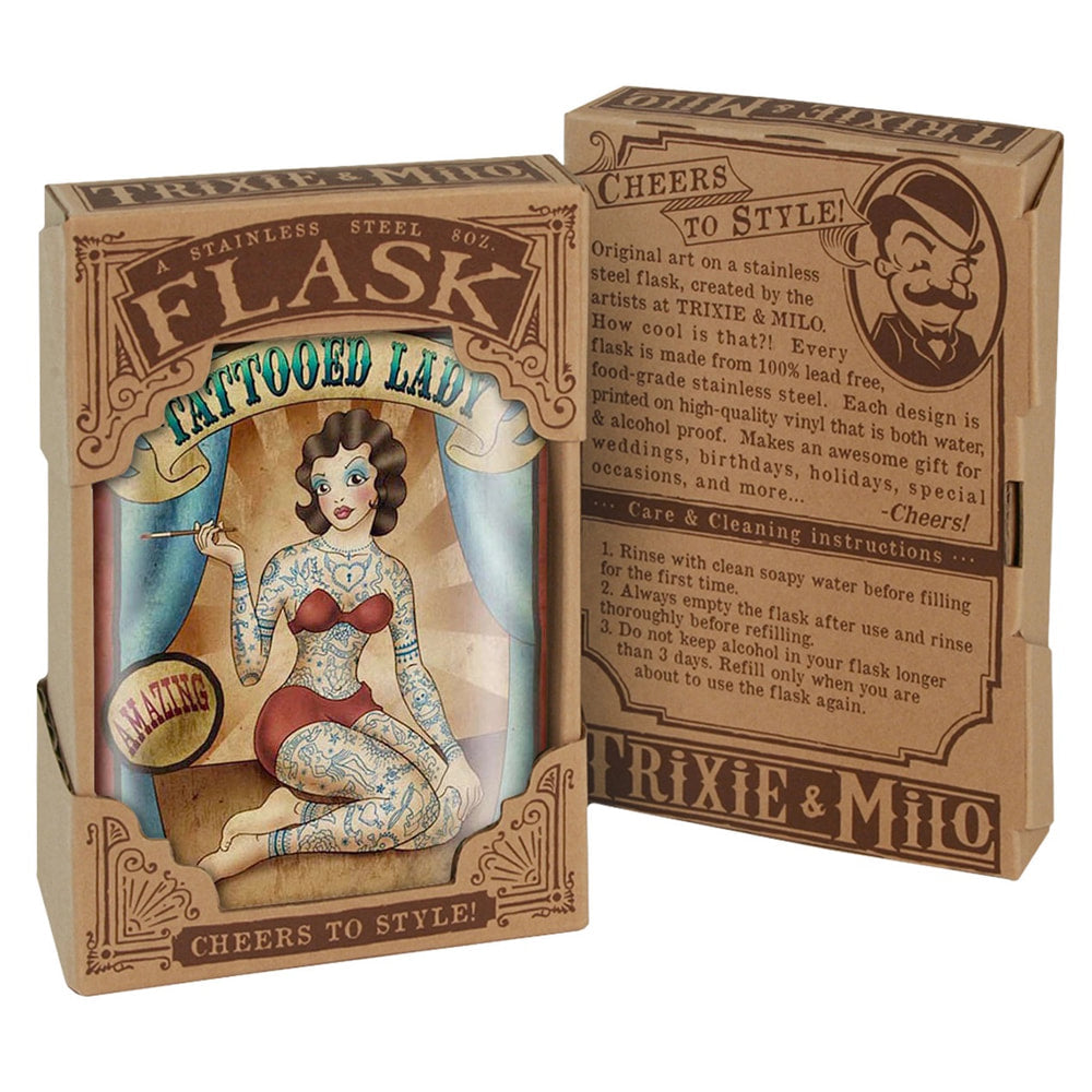 Tattooed Lady lead free flask by Lucky Jack fka Trixie and Milo