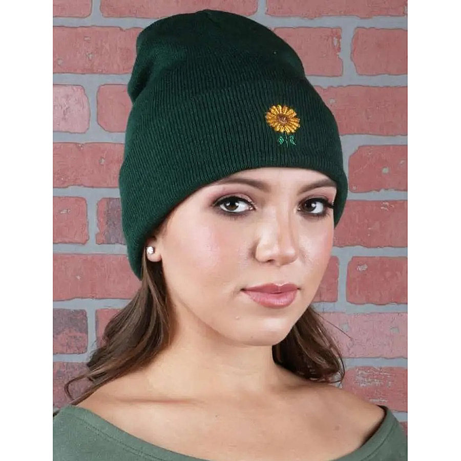 Green Sunflower Unisex Beanie - FOREST GREEN - LL
