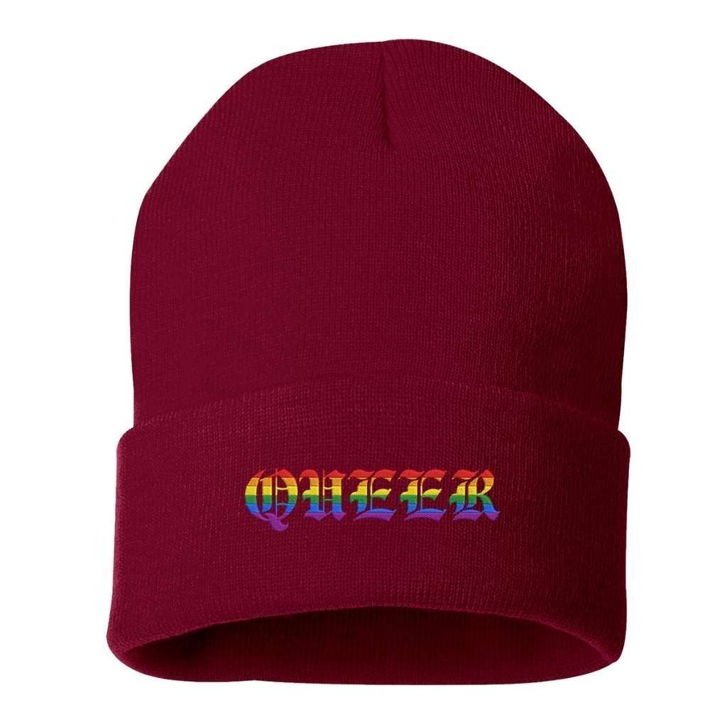 LGBTQ Queer Pride Unisex Beanie - BURGUNDY - LL