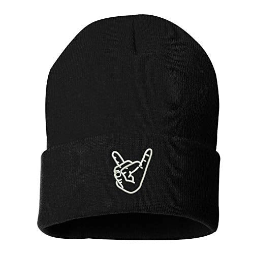 BLACK  Rock On Hands Unisex Beanie - LL