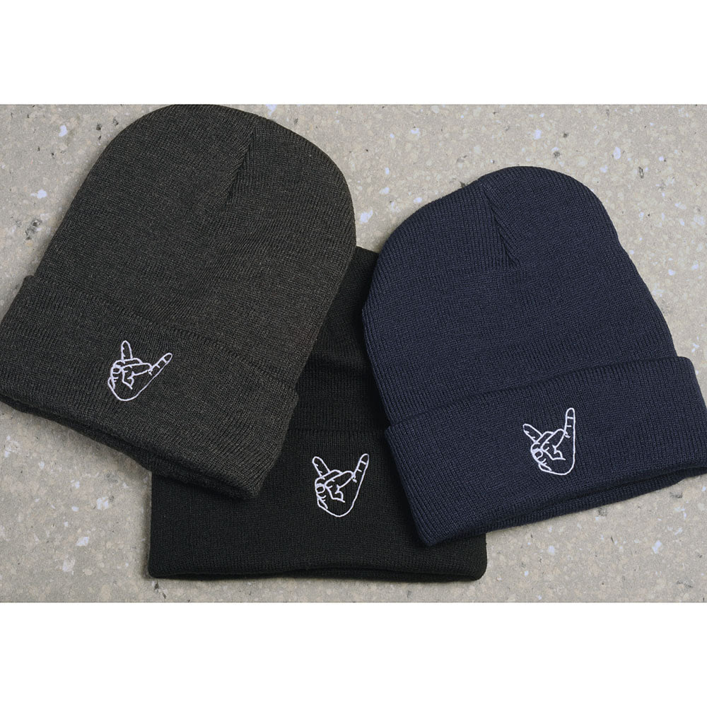 BLACK  Rock On Hands Unisex Beanie - LL