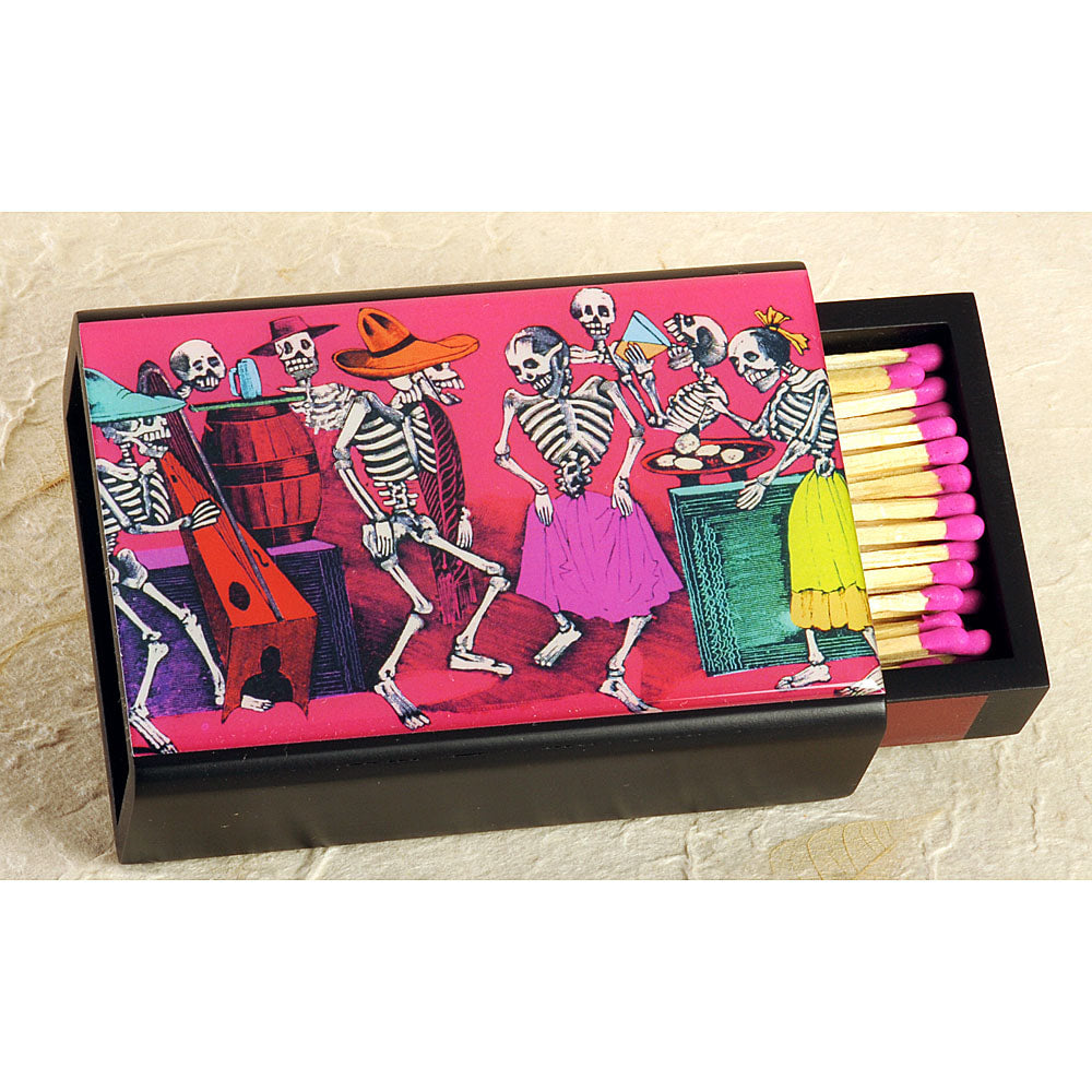 Pink Skeleton Dance 4" Wooden Slide Match Box - DD