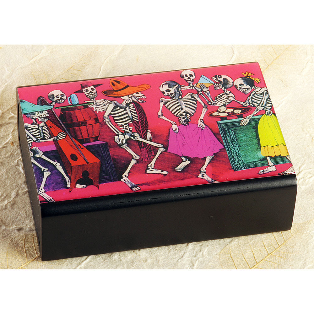 Pink Skeleton Dance 4" Wooden Slide Match Box - DD