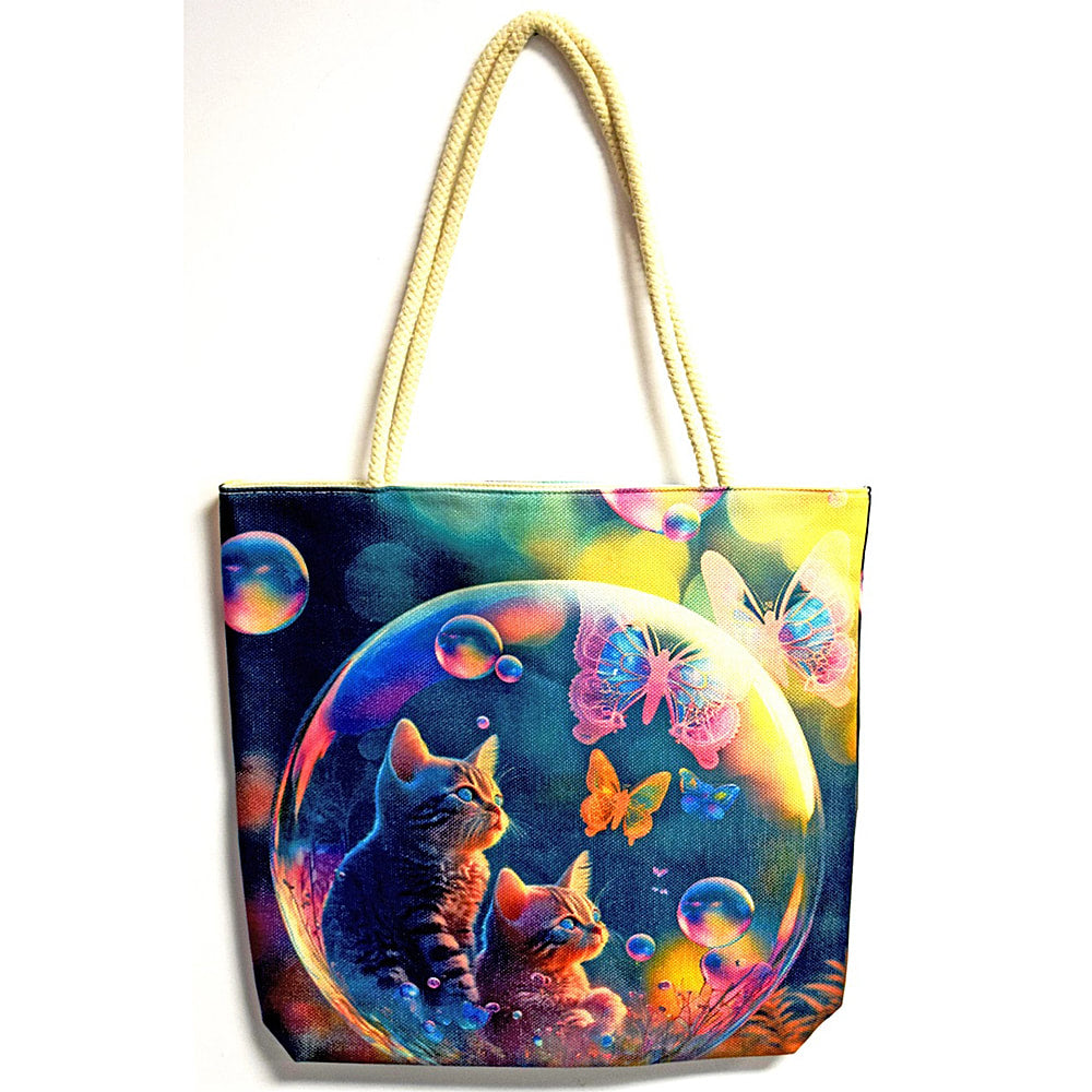 Cats in a Bubble Techno Fantasy Gifts Jute Bag- JJ