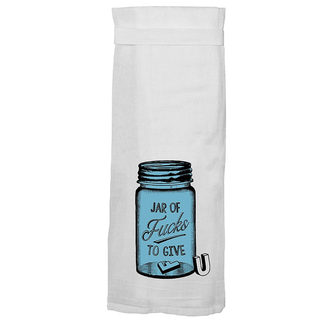 Jar of Fucks Hang Tight Cotton Towel with pull through loop - by Twisted Wares