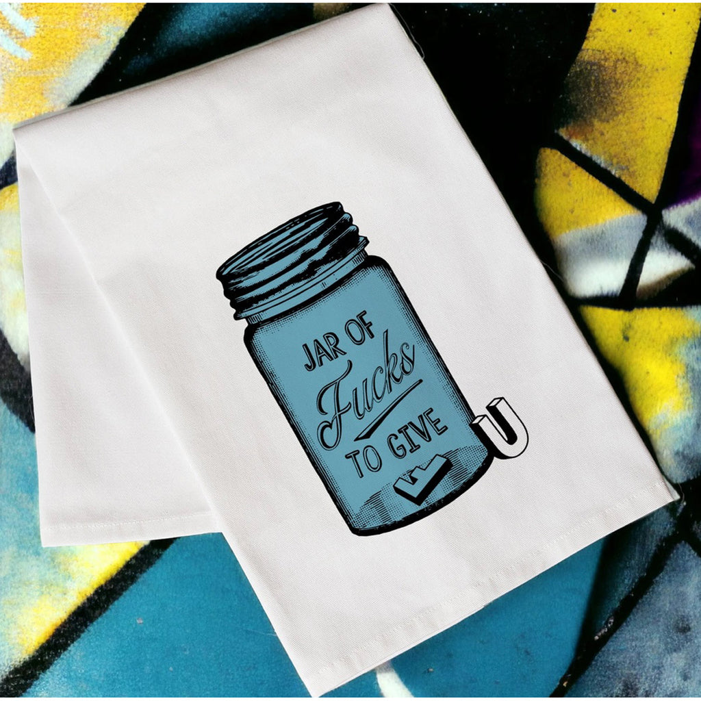 Jar of Fucks Hang Tight Cotton Towel with pull through loop - by Twisted Wares