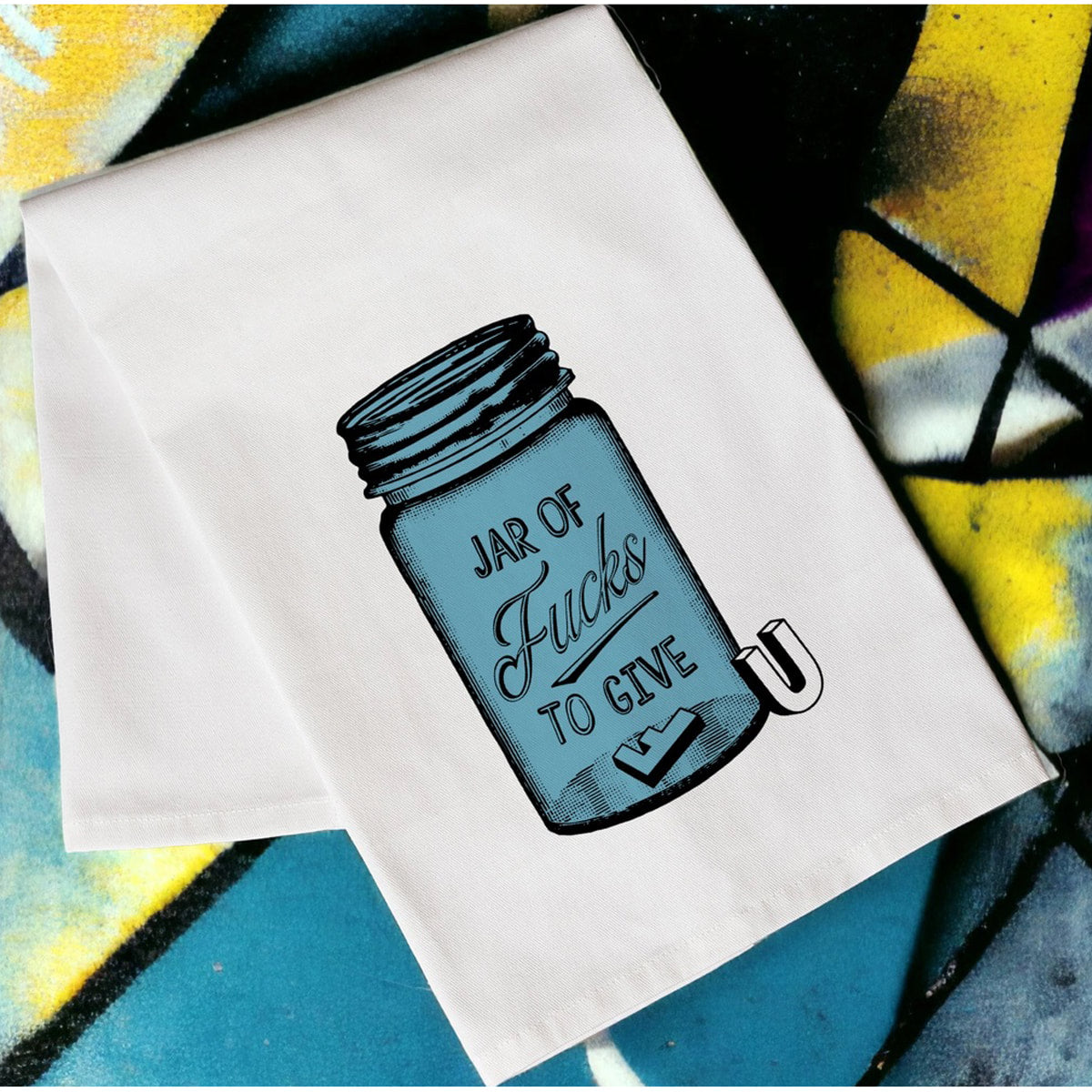 Jar of Fucks Hang Tight Cotton Towel with pull through loop - by Twisted Wares