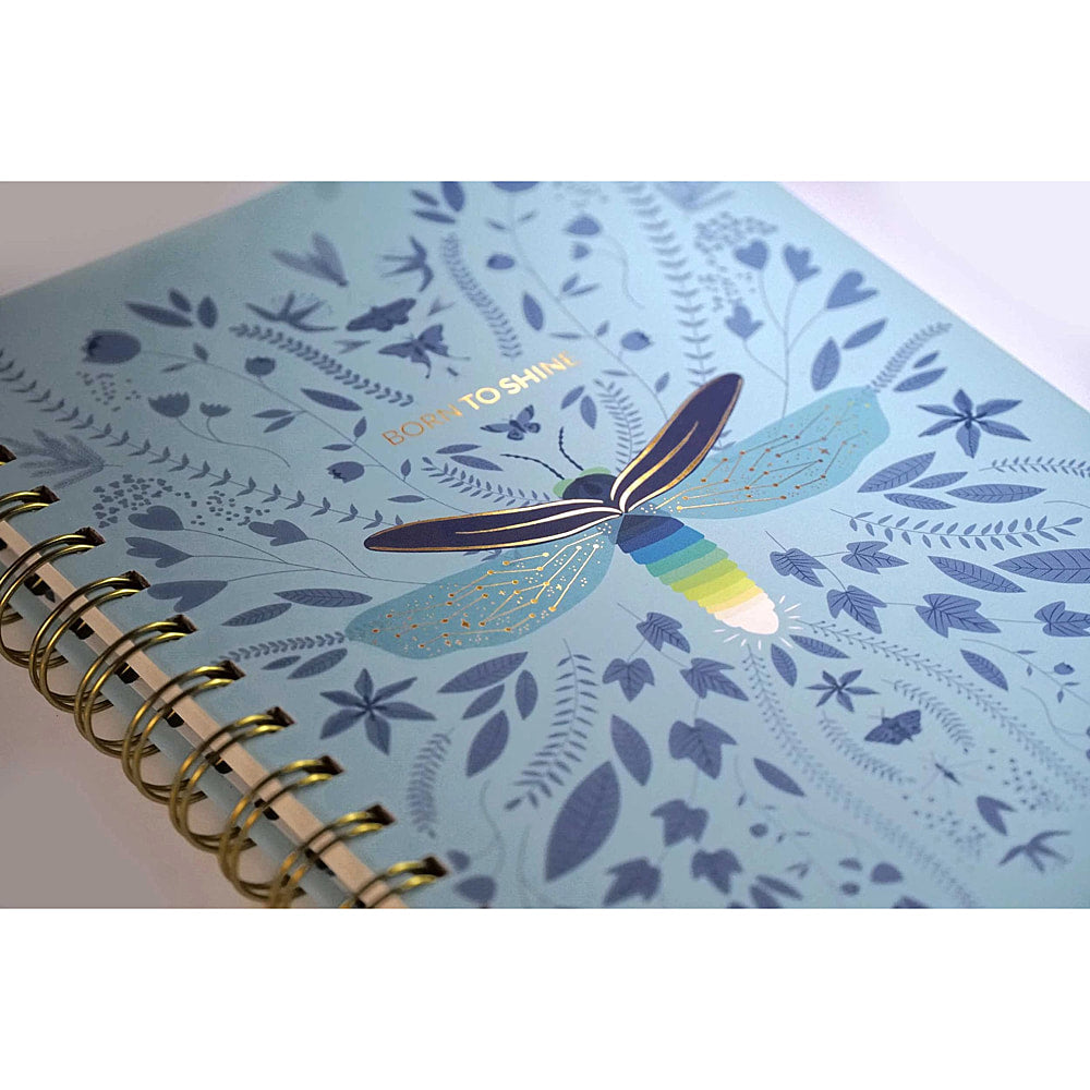 Born To Shine Fireflies hard cover Lined Spiral Notebook - 5 3/4" X 8 1/4" - EE