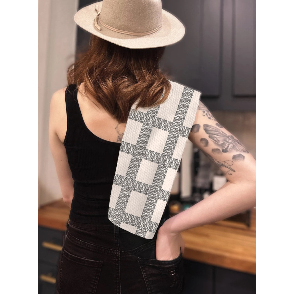Shitshow Vintage Stripe Illusion Kitchen Waffle Weave Tea Towel by Twisted Wares
