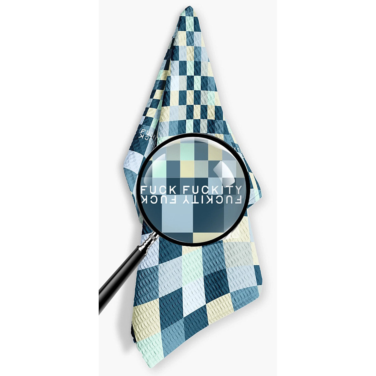 Blue F Checkers Fuckity Fuck Kitchen Tea Towel by Twisted Wares