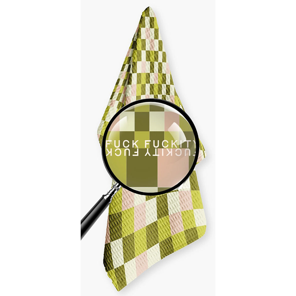 Green F Checkers Fuckity Fuck Kitchen Tea Towel by Twisted Wares