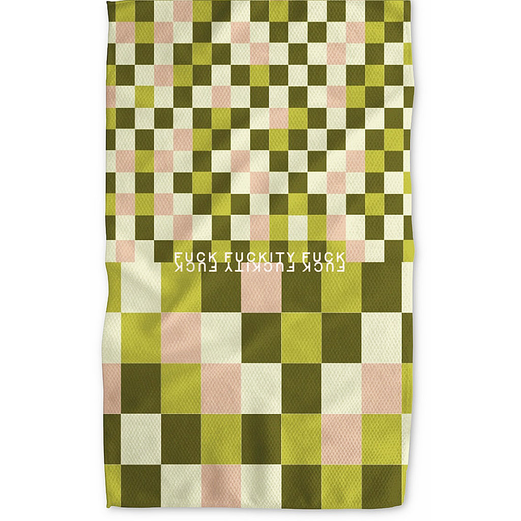 Green F Checkers Fuckity Fuck Kitchen Tea Towel by Twisted Wares