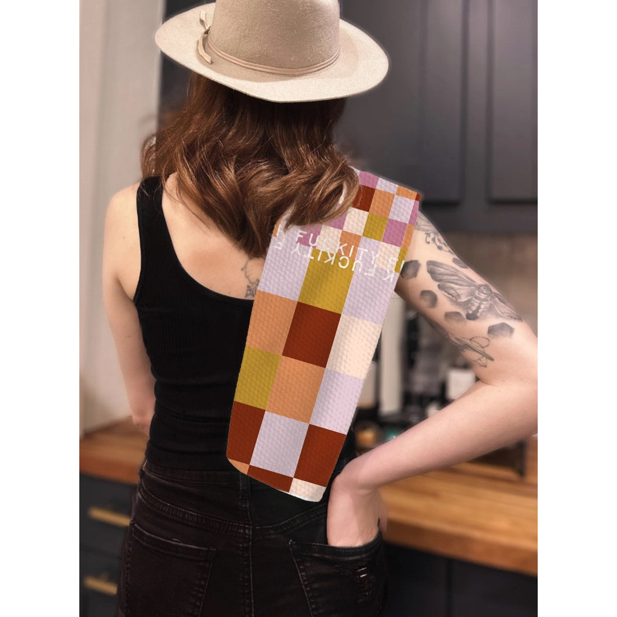 Lilac F-Checkers Fuckity Fuck Kitchen Tea Towel by Twisted Wares
