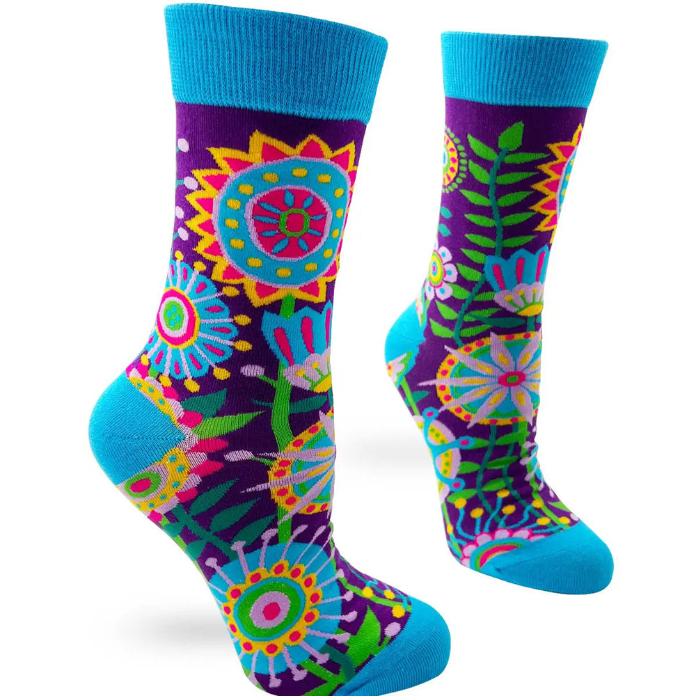 Funky Floral - Women's Combed Cotton Crew Socks
