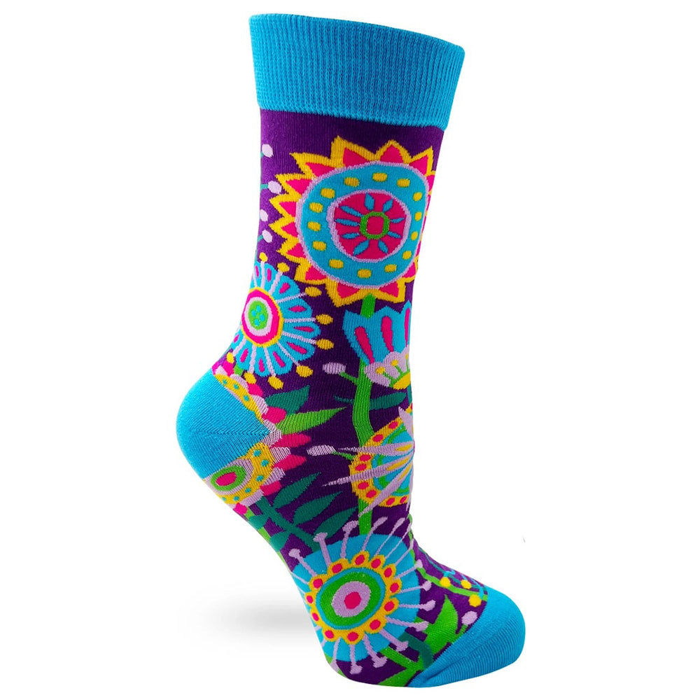 Funky Floral - Women's Combed Cotton Crew Socks