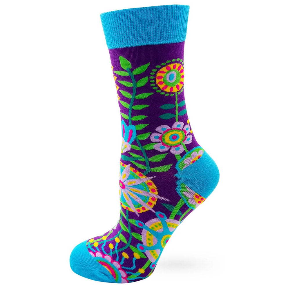 Funky Floral - Women's Combed Cotton Crew Socks