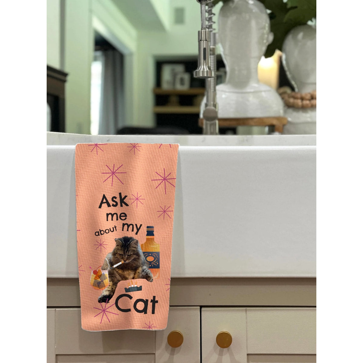 Ask Me About My Cat Kitchen Towel by Twisted Wares