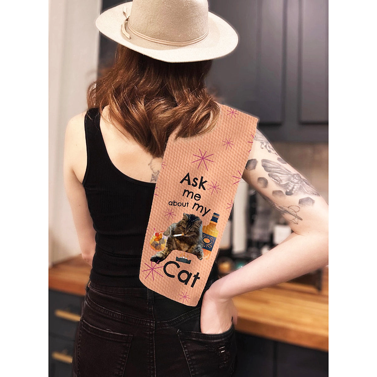 Ask Me About My Cat Kitchen Towel by Twisted Wares
