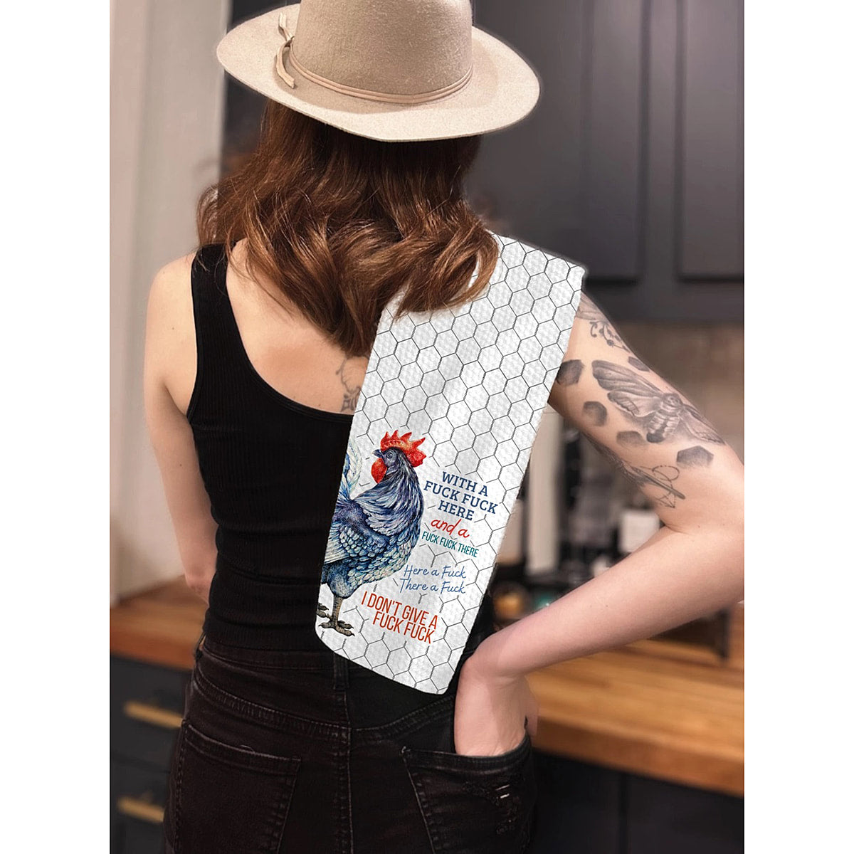 With a Fuck Fuck Here Kitchen Towel by Twisted Wares