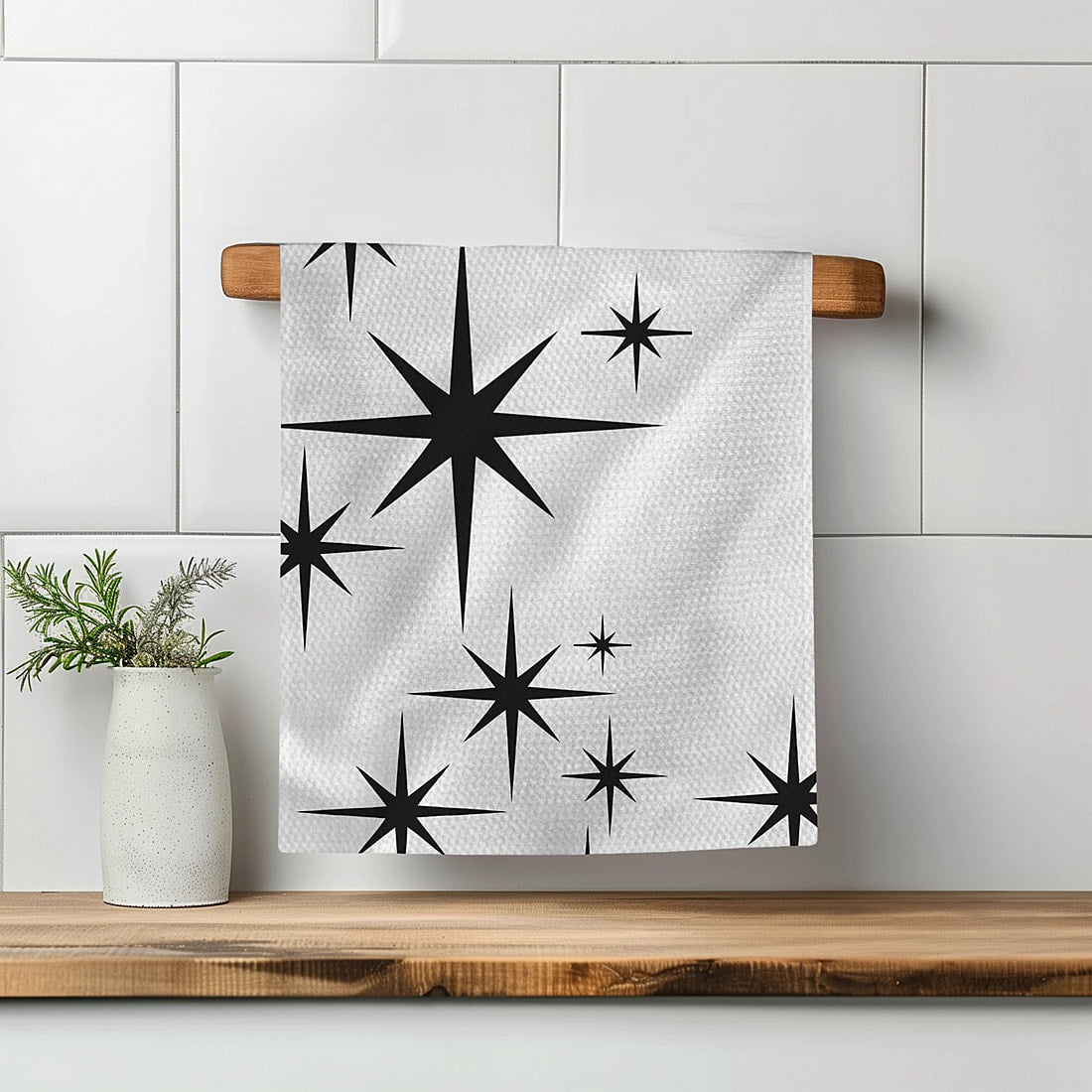 Black and White Stars Kitchen Towel by Twisted Wares