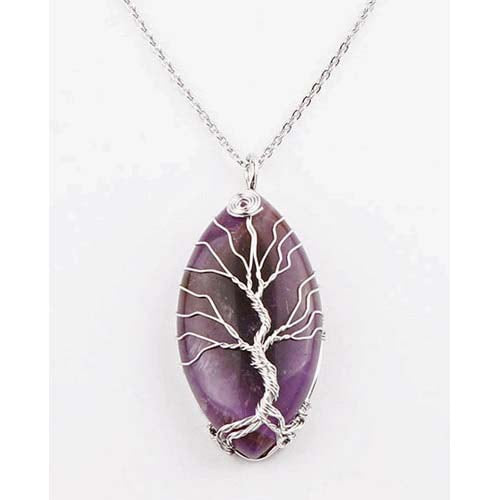 Fantasy Gifts Oval Amethyst Tree of Life Necklace - JJ